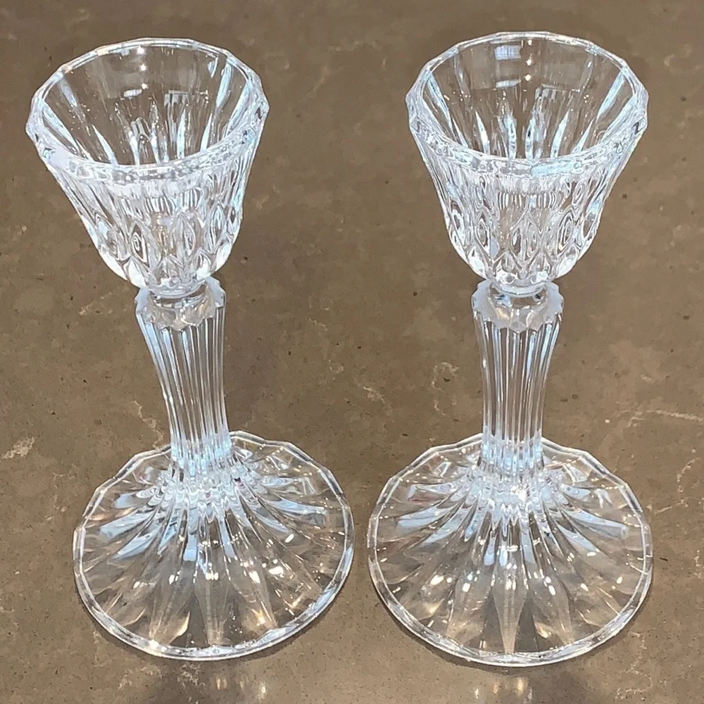 Vintage Cut Lead Crystal Candlestick Holders 6 3/4”